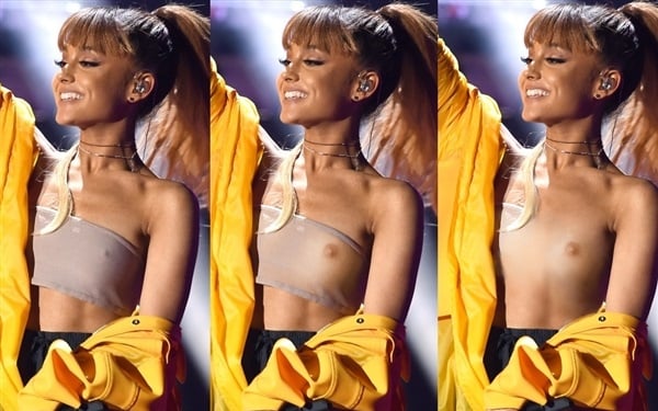 Ariana Grande breaks out her hard nip pokies while performing in concert in...