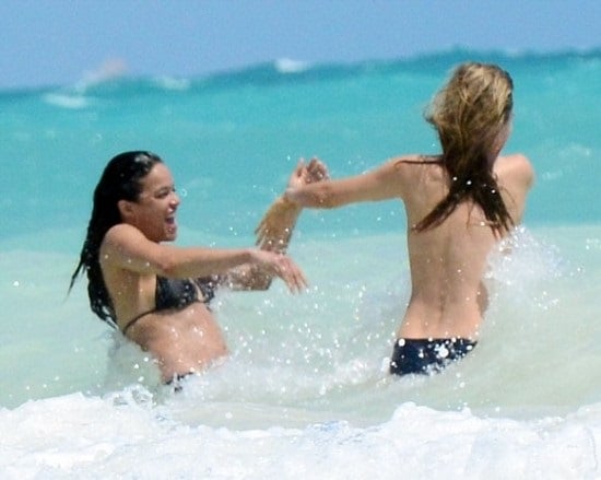 Michelle Rodriguez And Cara Delevingne Kissing Topless On The Beach