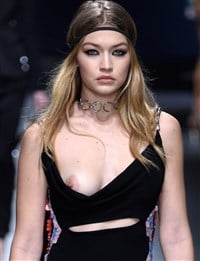 Gigi Hadid Full Nip Slip On Runway At Versace Fashion Show