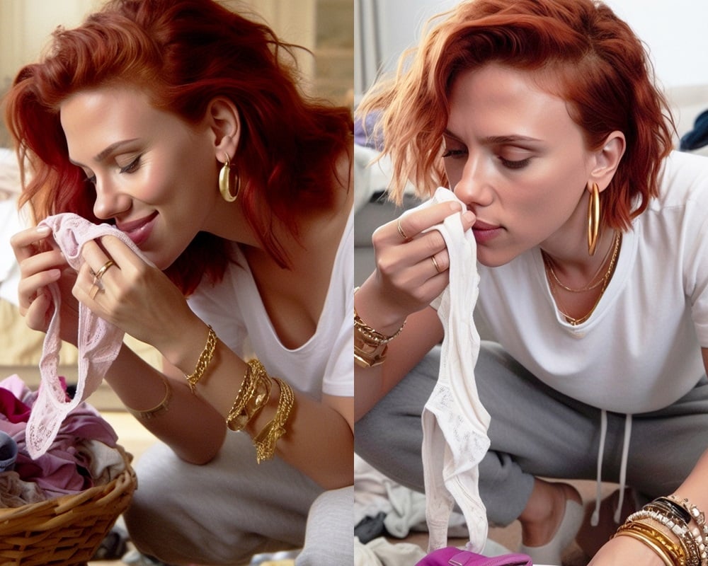 Kinky Scarlett Johansson Sniffing Used Panties