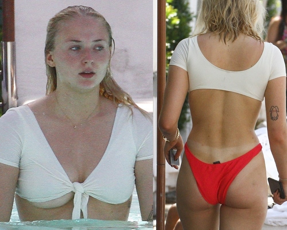 Sophie Turner’s Tits And Ass Hanging Out Of Her Bikini