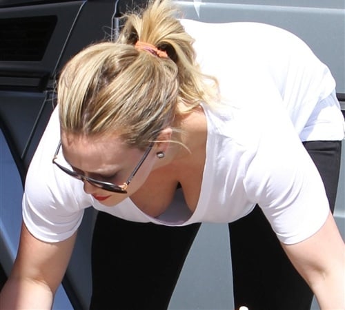 Hilary Duff down blouse