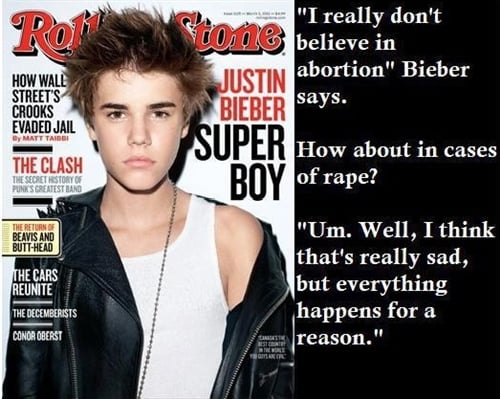 Justin Bieber Attacks Abortion Defends Rape