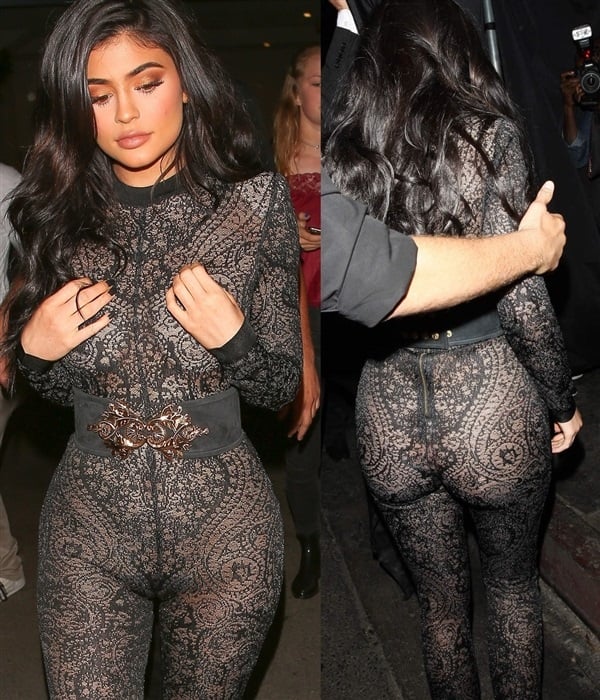 Kylie Jenner Flaunting Her Booty In A Lace Jumpsuit