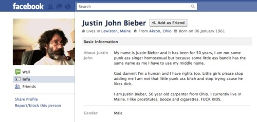 50-Year-Old Justin Bieber’s Facebook Profile