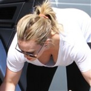 Hilary Duff Down Shirt Shows Her Breasts