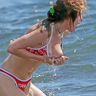 Bella Thorne Double Nip Slip In A Bikini