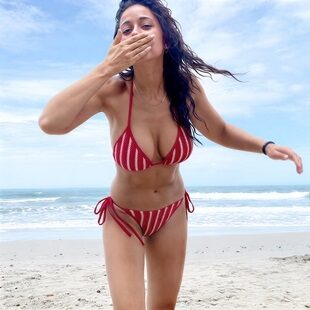 Emmanuelle Chriqui Bounces Her Big Boobs On The Beach